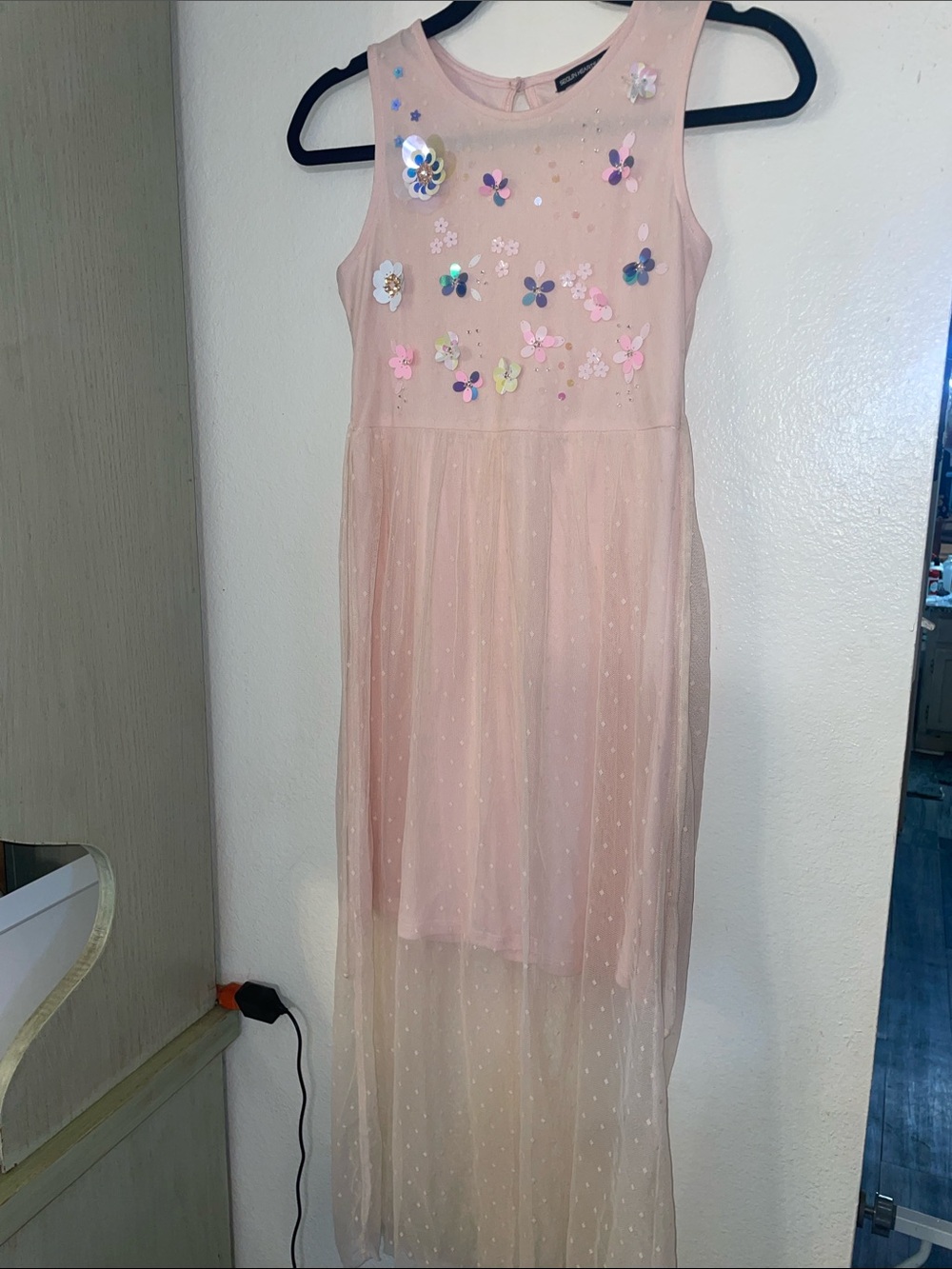 Sequin Hearts Blush Pink Floral Sequin Mesh Dress